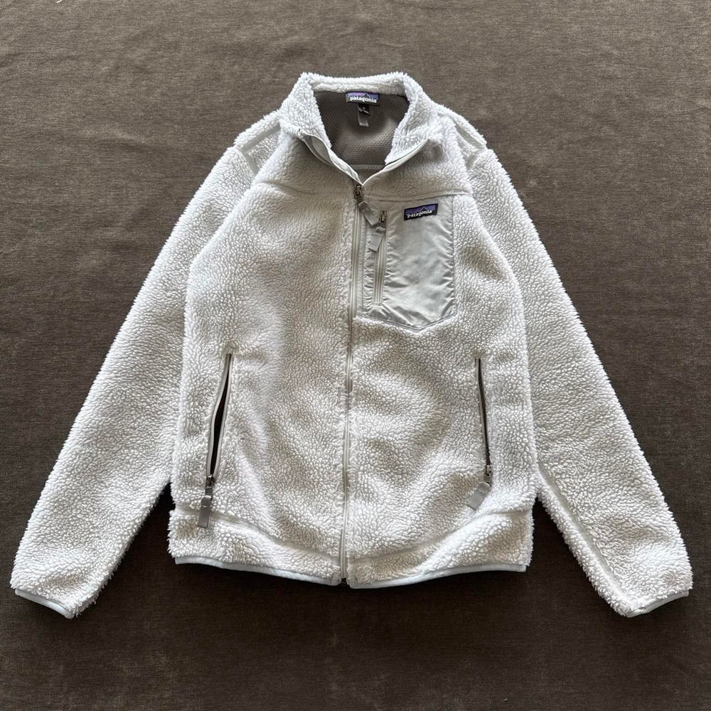 Patagonia Classic Retro-X Deep Pile Full Zip Fleece Jacket Cream Mens Medium